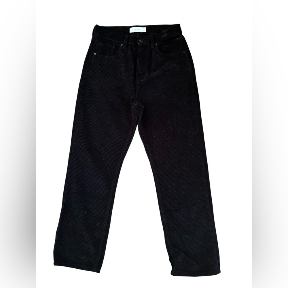 TOPSHOP Wide Rib Corduroy Taper Pant  Sz 26X30 High Waisted Black 100% Cotton
